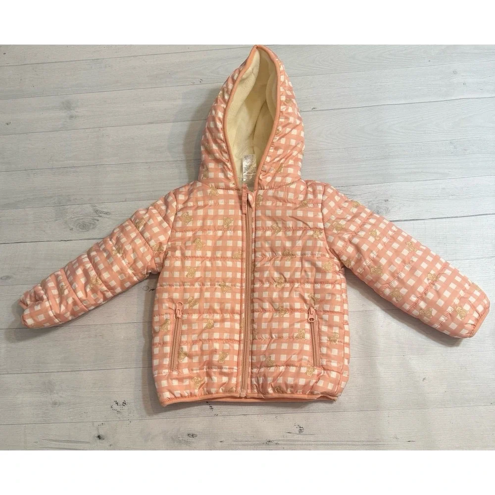 Scotch Bonnet‎ toddler girls pink gingham puffer jacket with bears 3T NEW